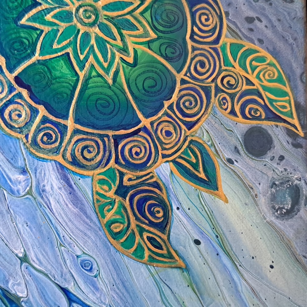 Hand Crafted Sea Turtle Fluid Wall Art Painting - Picture 10 of 15